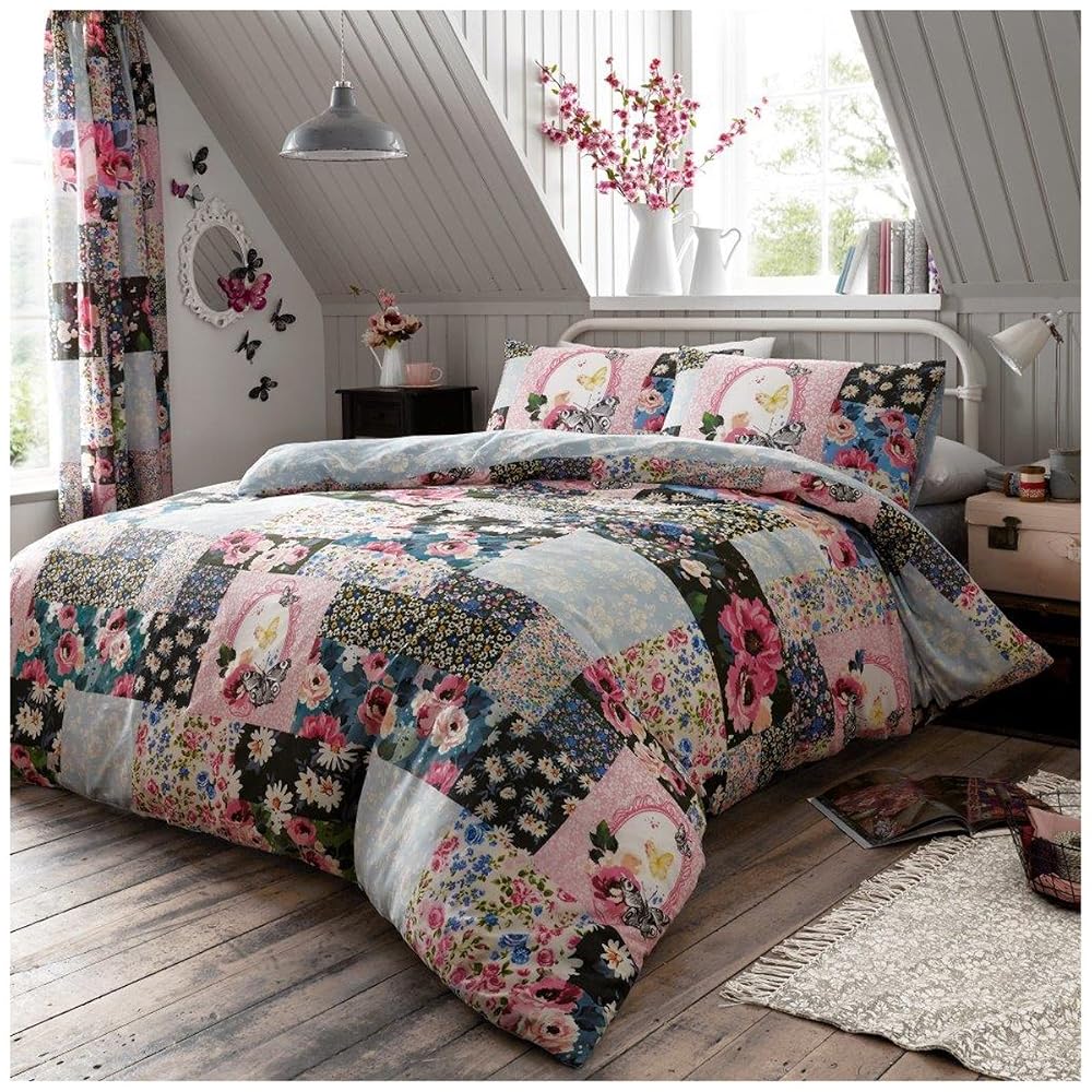 GC GAVENO CAVAILIA Floral Patchwork Duvet Cover Quilt Bed Set, Reversible Poly Cotton, Ellis Multi, 3 Pieces, King Size