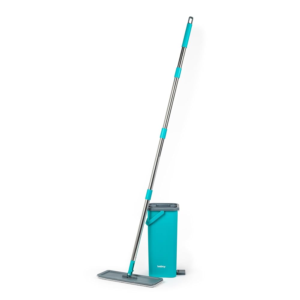 Beldray Mop and Bucket Set, Squeeze Mop Bucket, Wet & Dry Compartments, 2.5L Capacity & Built-In Wringer, Microfibre Flat Mop Head