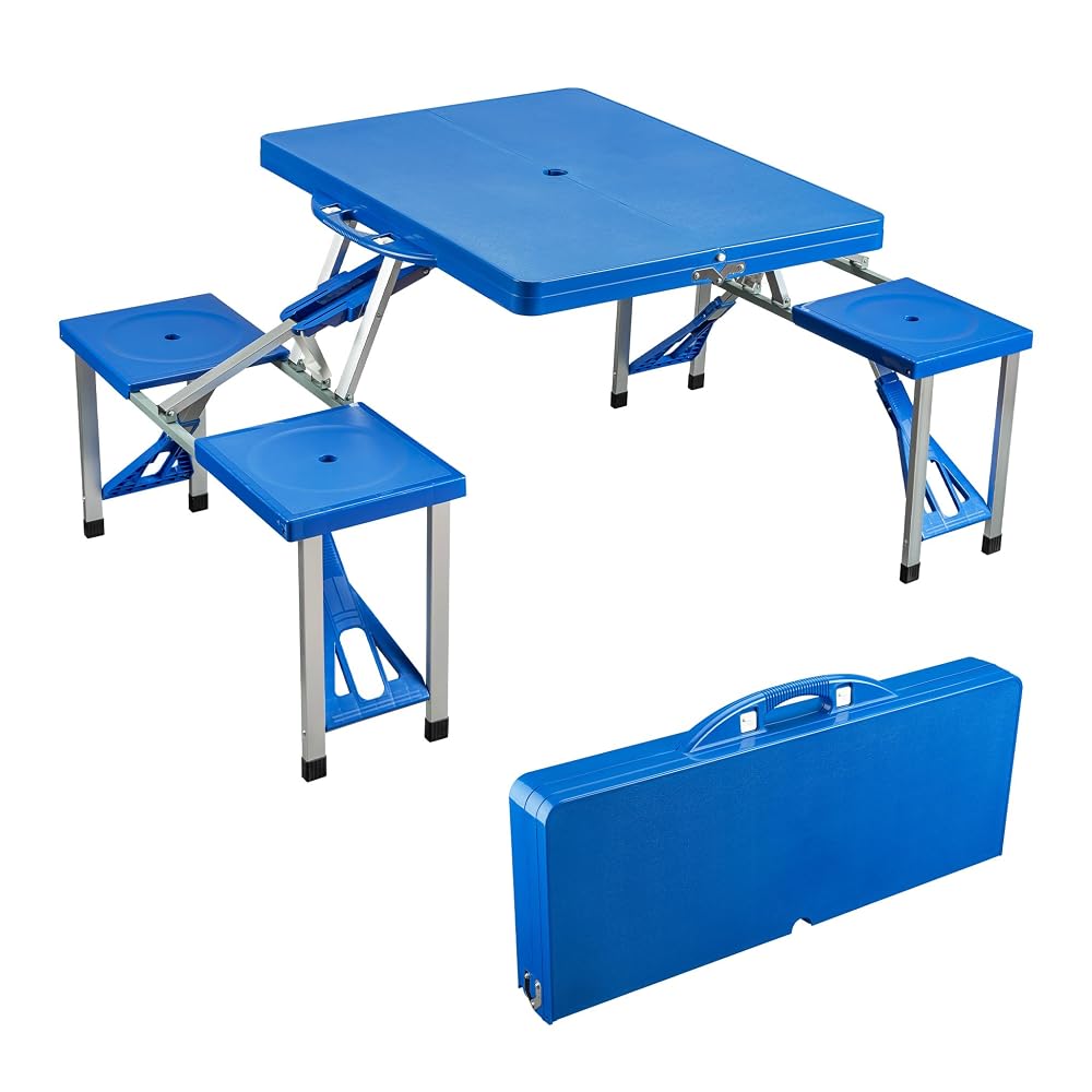 WilTec Portable Outdoor Aluminium Picnic Table and Bench Set with 4 Seats for Camping, Parties and Dining