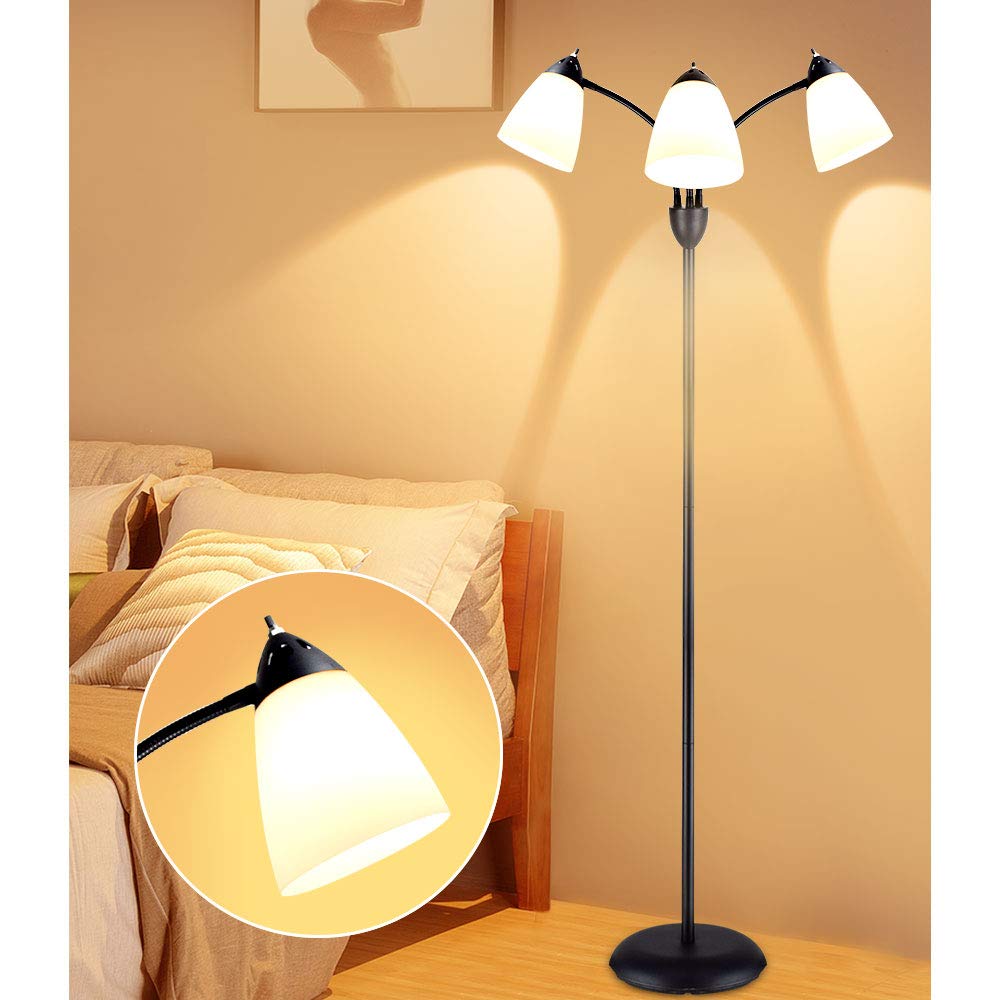 Depuley 3-Light Floor Lamp, Modern LED Standing Light with E27 Bulb Base, Adjustable Reading Light (Matt Black)