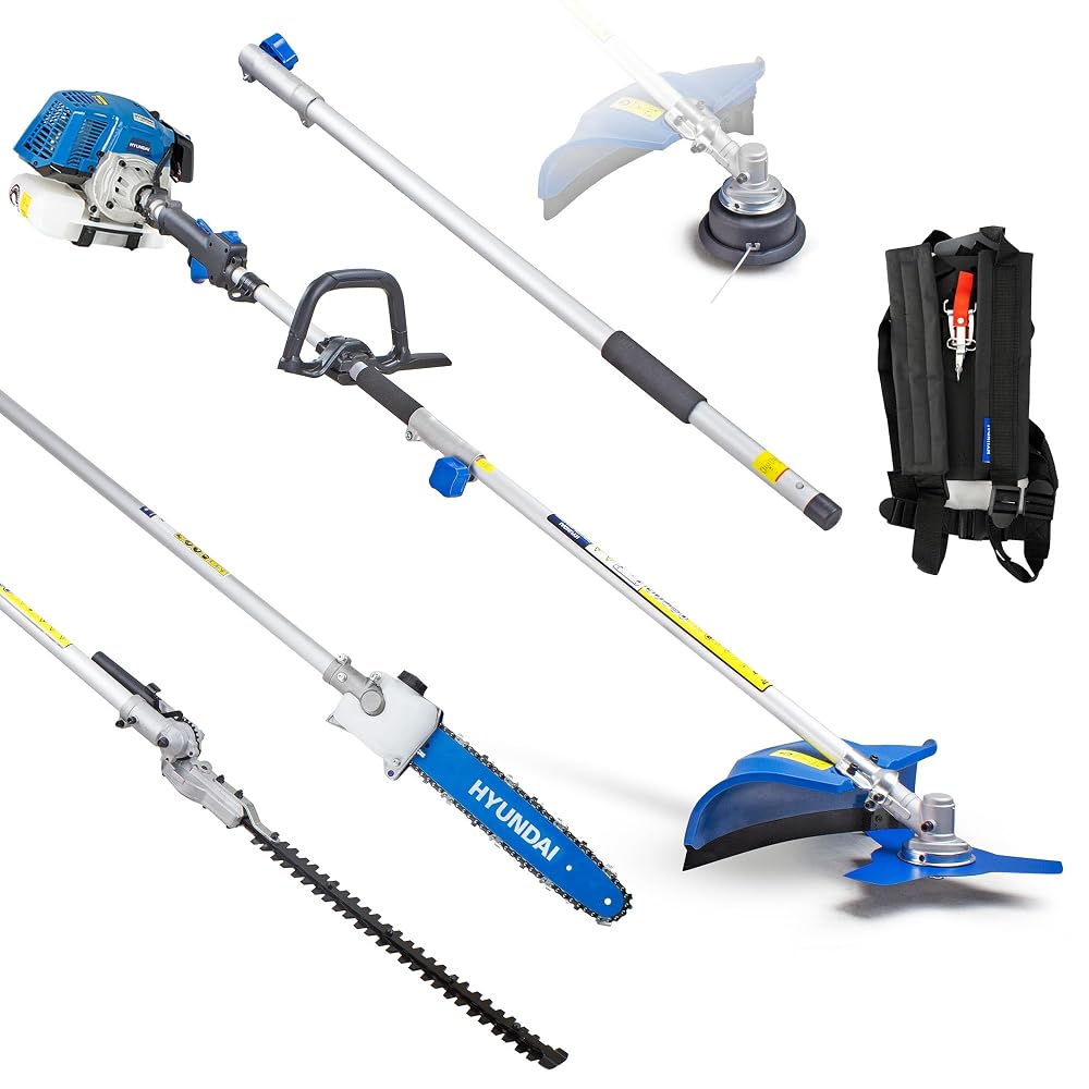 Hyundai 52cc Petrol Garden 5-in-1 Multi Tool: Grass Trimmer, Brushcutter, Hedge Trimmer, Pole Saw & 800mm Extension Shaft