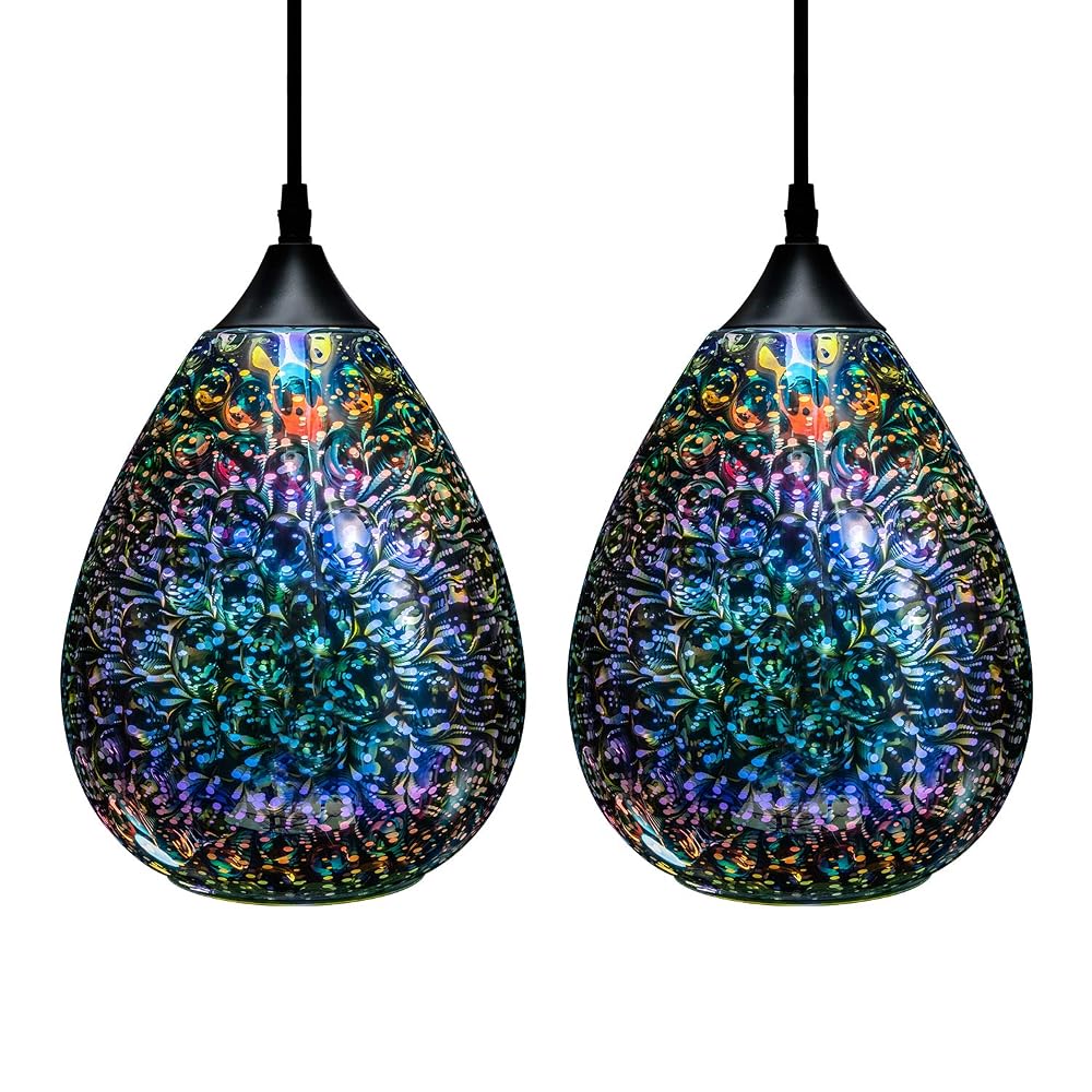 Yisuro Modern 3D Pendant Lights for Kitchen Island (2 Pack), Farmhouse Glass Globe Shade