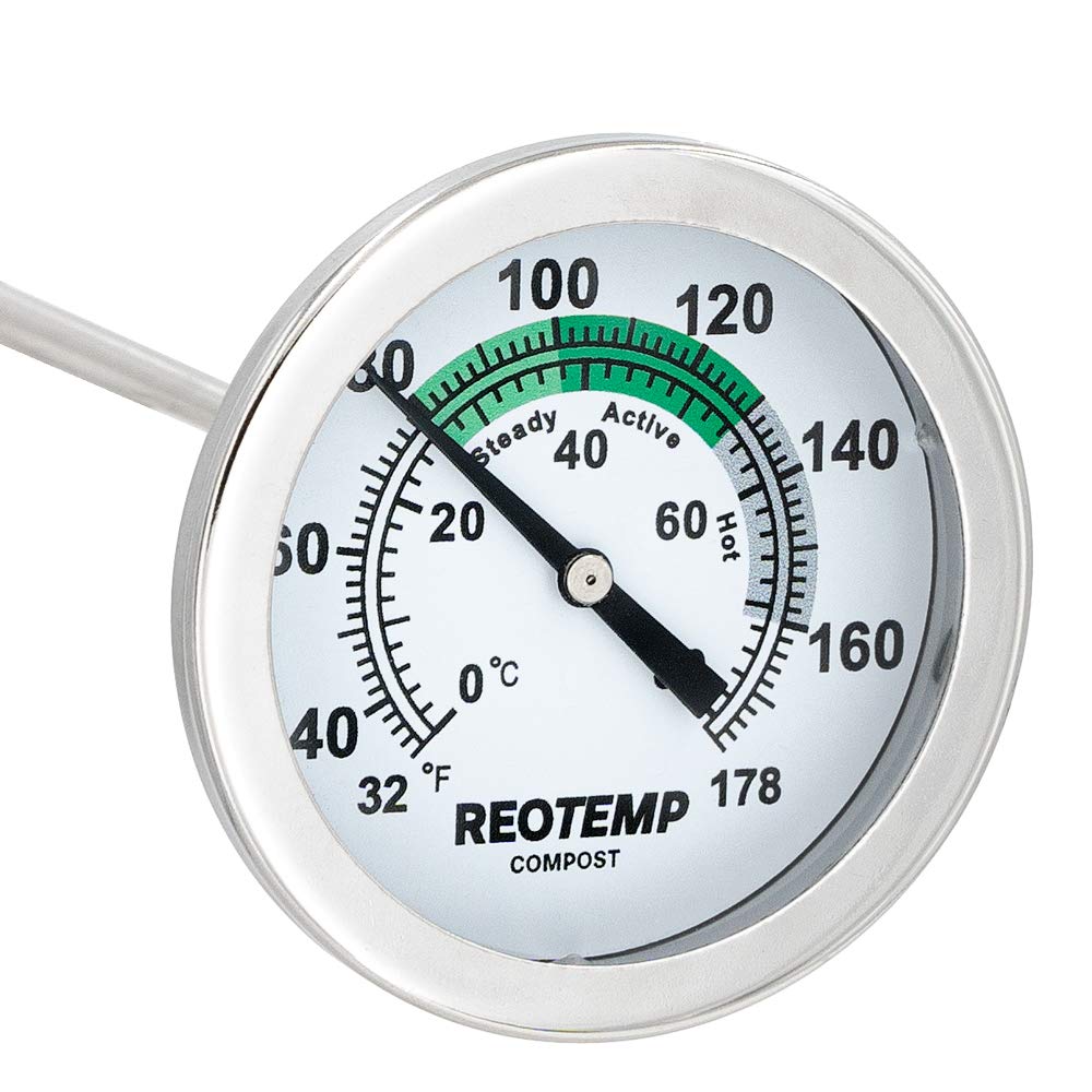 REOTEMP Soil & Compost Thermometer, 30cm Stem, with Digital Composting Guide, 0 to 178°C and Fahrenheit