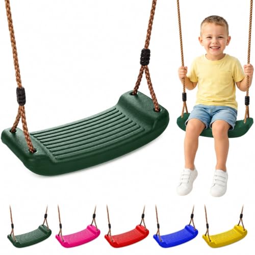 Kids Garden Swing Seat Replacement - Children's Replacement Swing Seat with Adjustable Rope - Weather Resistant Plastic Outdoor Playground Accessory