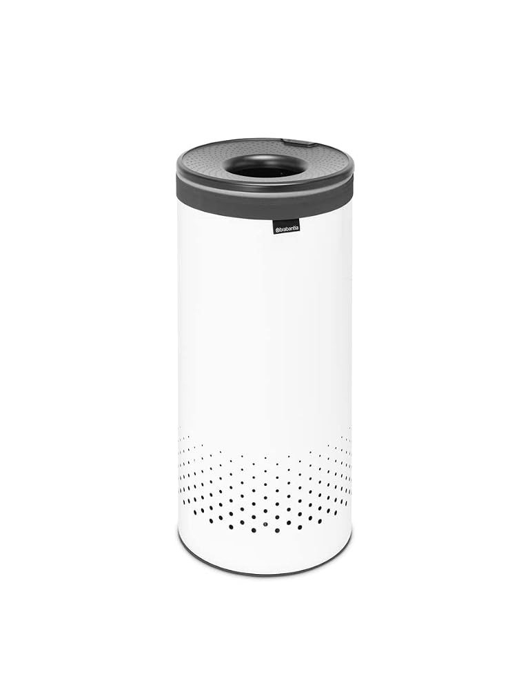 Brabantia Laundry Bin - Handsfree Plastic Lid - Portable Laundry Bag Inside - Quick-Drop Opening - Ventilation Holes - Non-Scratching Bottom - Corrosion Resistant - White - 35L