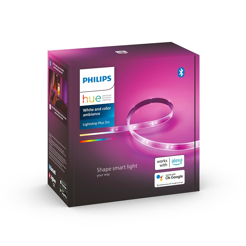 Philips Hue Lightstrip Plus v4 [2m] White and Colour Ambiance Smart LED Strip, Bluetooth