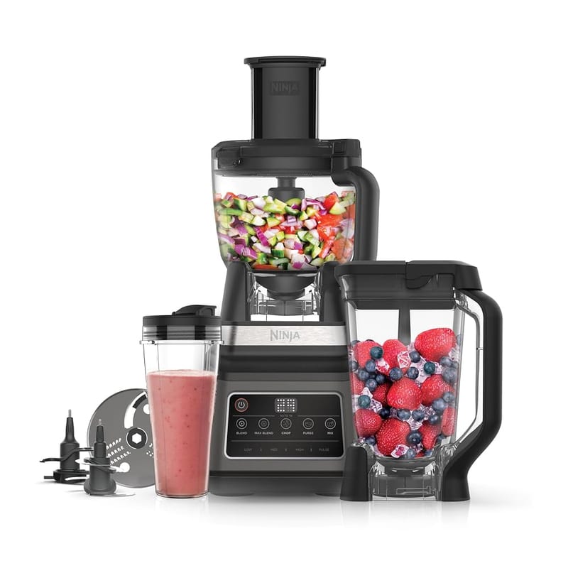 Ninja 3-in-1 Food Processor & Blender 1200W BN800UK, with 5 Automatic Programs: Blend, Max Blend, Chop, Mix, Puree, 1.8L Bowl, 2.1L Jug, 700ml Cup
