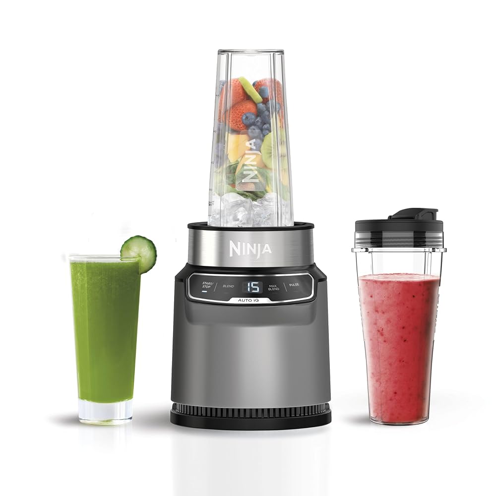Ninja Blender with 2 Automatic Programs, Blend & Max Blend, Pulse Setting, 2x 700ml Cups with Spout Lids, 1000W, Auto-iQ (BN495UK)