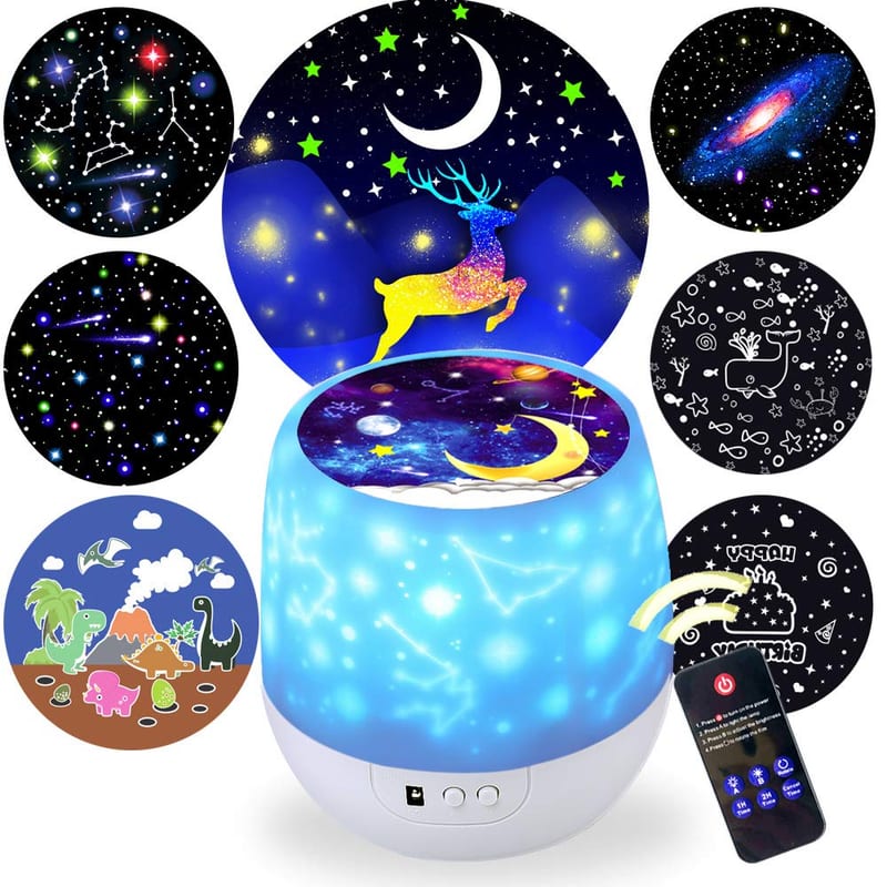 Kids Night Light Projector, Remote Control Star Light Projector with LED Timer and USB Cable, 360 Degree Rotation Kid Night Light Lamp Bedroom, 7 Set of Films