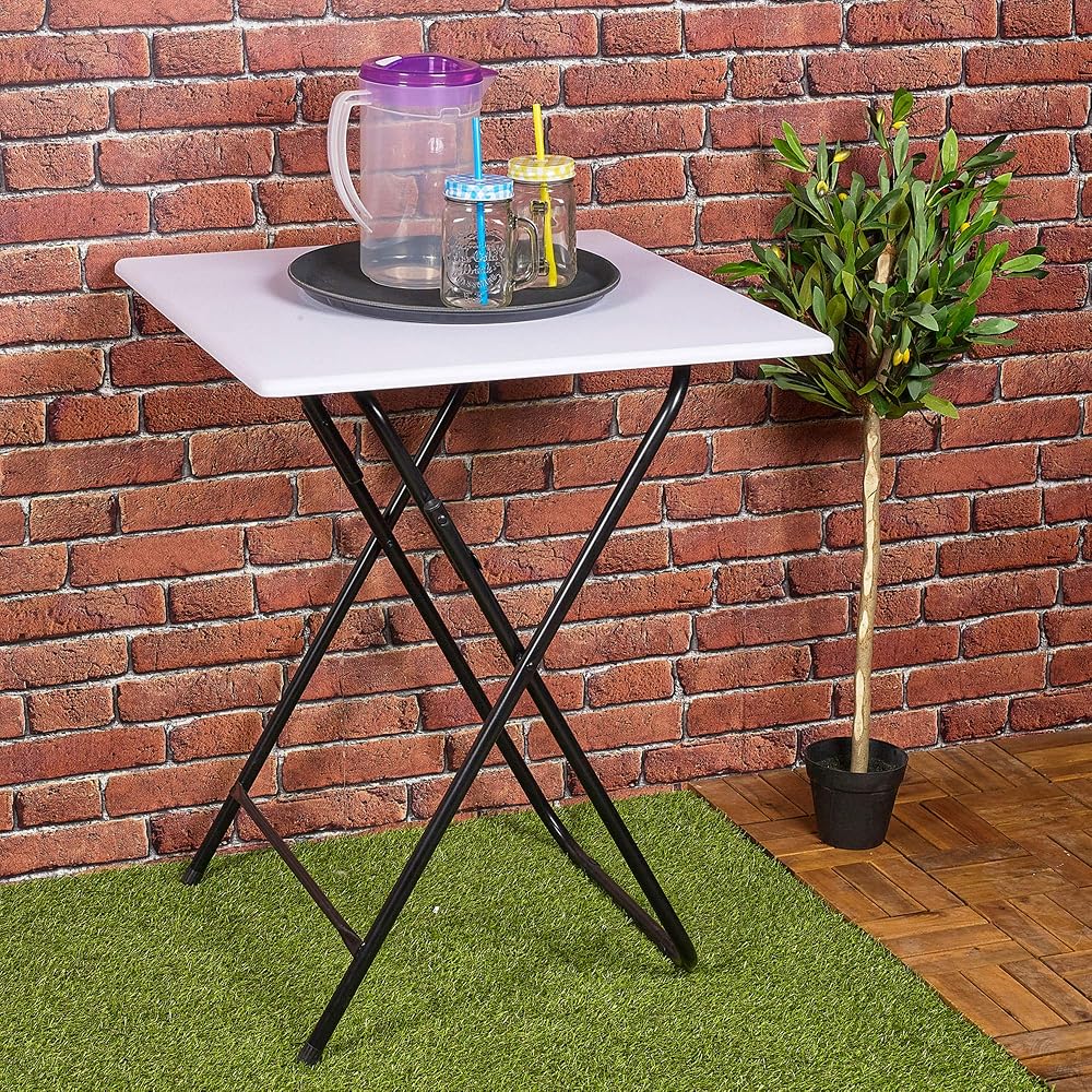 URBNLIVING Metal Legs Folding Side Coffee Table, White, Large