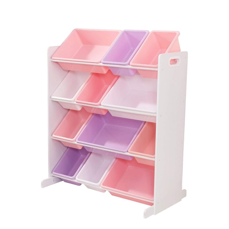 KidKraft Pastel Sort It and Store It Toy Organiser, Kids' Storage Unit with 12 Plastic Bins, Removable Storage Boxes, Children's Playroom/Bedroom Furniture