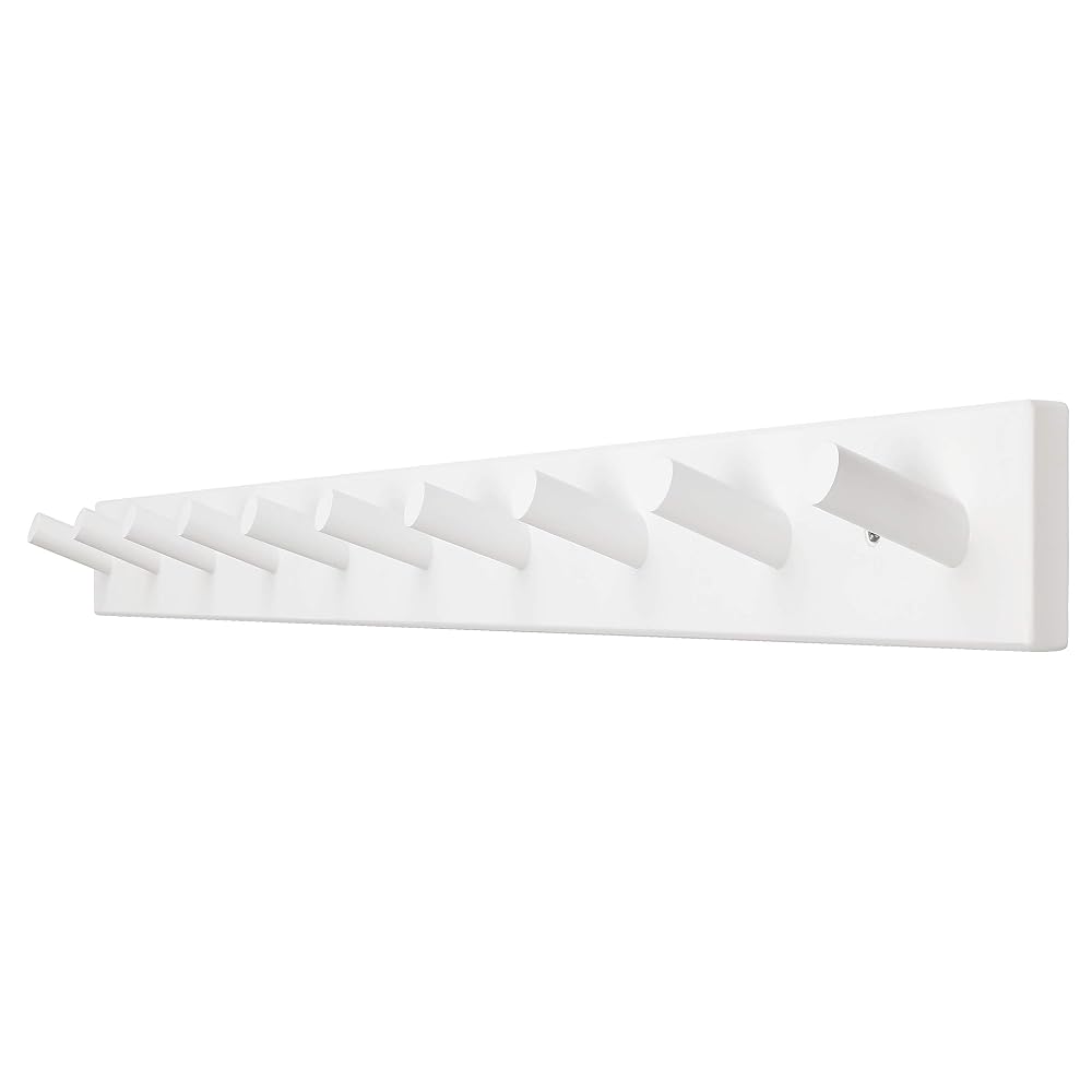 Dseap Coat Rack Wall Mounted, 97cm Long, with 10 Peg Hooks, Shaker Style Coat Hook Hanger for Hanging Coats Towels Hats Clothes Clothing, White