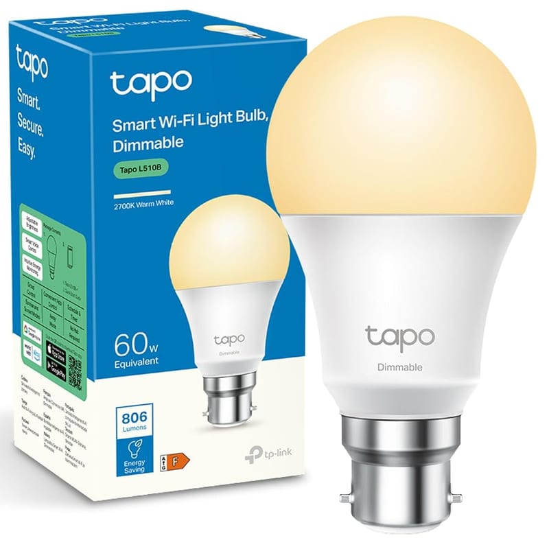 Tapo L510B B22 Smart Bulb Warm White Dimmable LED Light Bulb, 806 Lumens, Schedule & Timer, Works with Alexa & Google