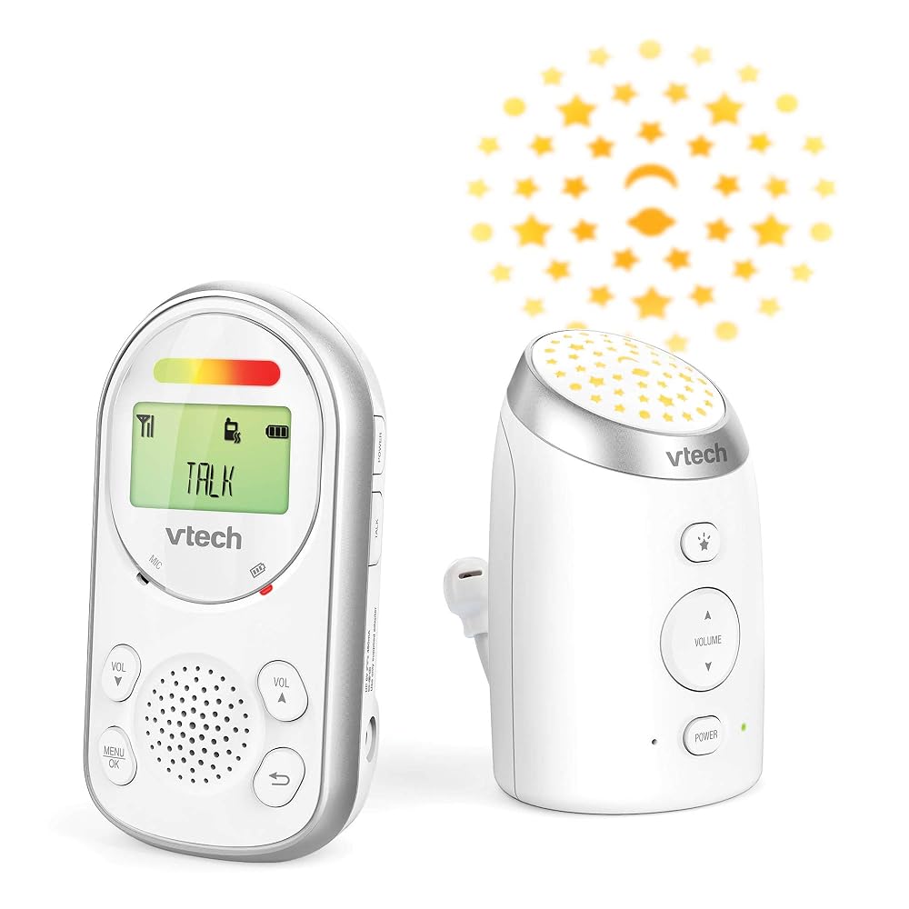 VTech AM706-1W Baby Monitor with Long Range up to 1,000ft, Clear Sound, 2-Way Audio Talk, Glow-on-Ceiling Night Light