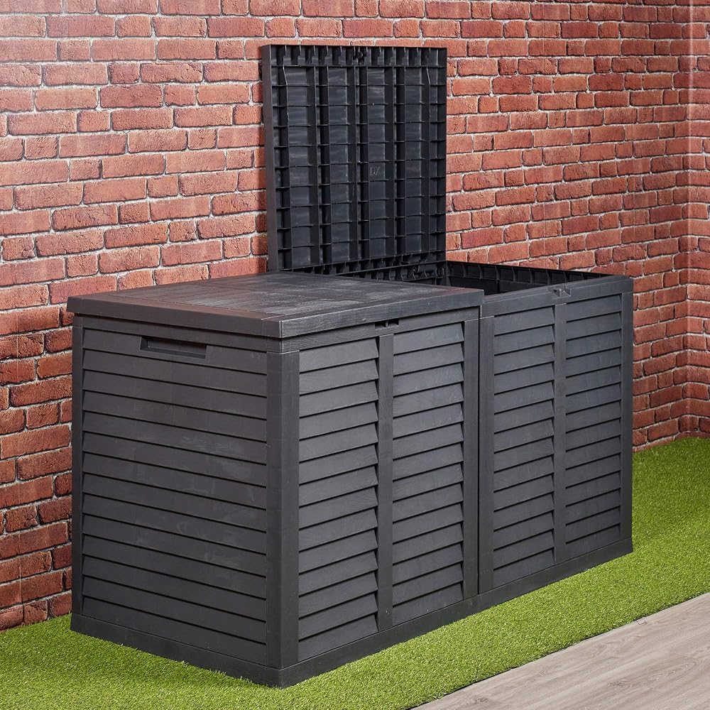 URBNLIVING Large Black 750L Plastic Garden Storage Box, Outdoor Waterproof