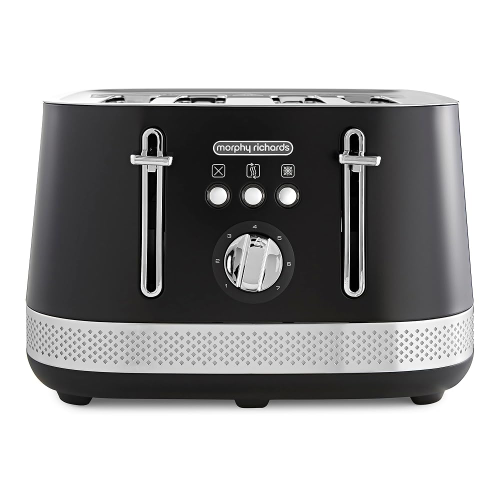 Morphy Richards Illumination 4 Slice Toaster, 7 Toast Settings, Variable Width Slots, 1500W, Black (248020)