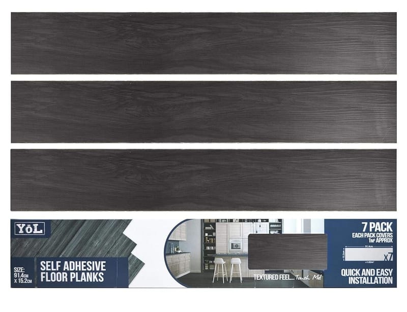 Floor Planks Tiles Self Adhesive, Black Wood Effect Vinyl Flooring, Waterproof Peel and Stick Floor Covering