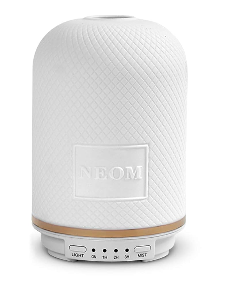 NEOM Wellbeing Pod, Premium Ultrasonic Essential Oil Diffuser with Ceramic Cover, LED Light and Timer
