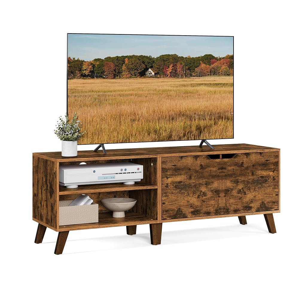 VASAGLE TV Stand with 2 Doors and Adjustable Shelves, 140cm, for up to 65 Inch TVs, Rustic Brown