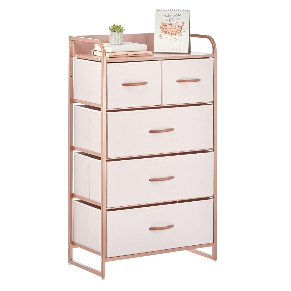 mDesign Tall Chest of Drawers, 5 Fabric Drawers with Steel Frame