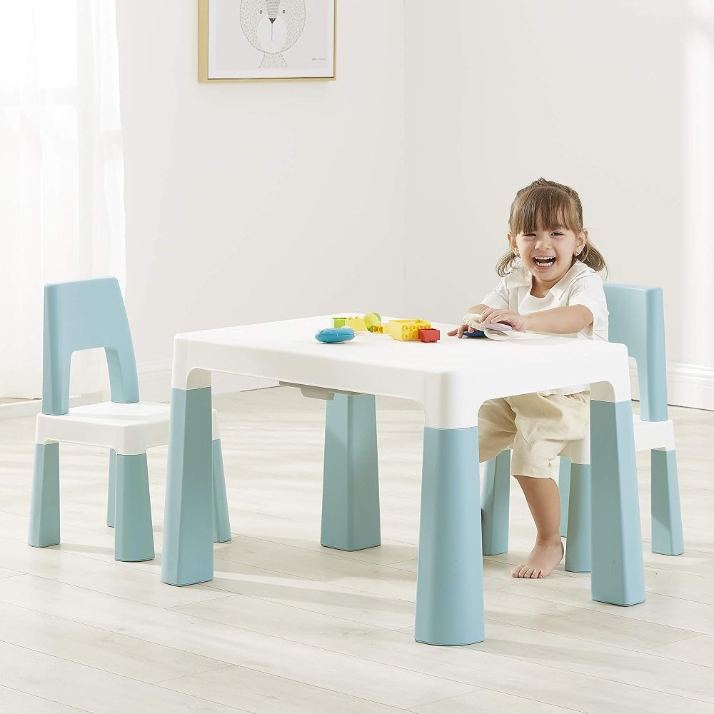 Liberty House Toys Kids Height Adjustable Table and 2 Chairs, Tough Durable Polypropylene, White and Forest Green