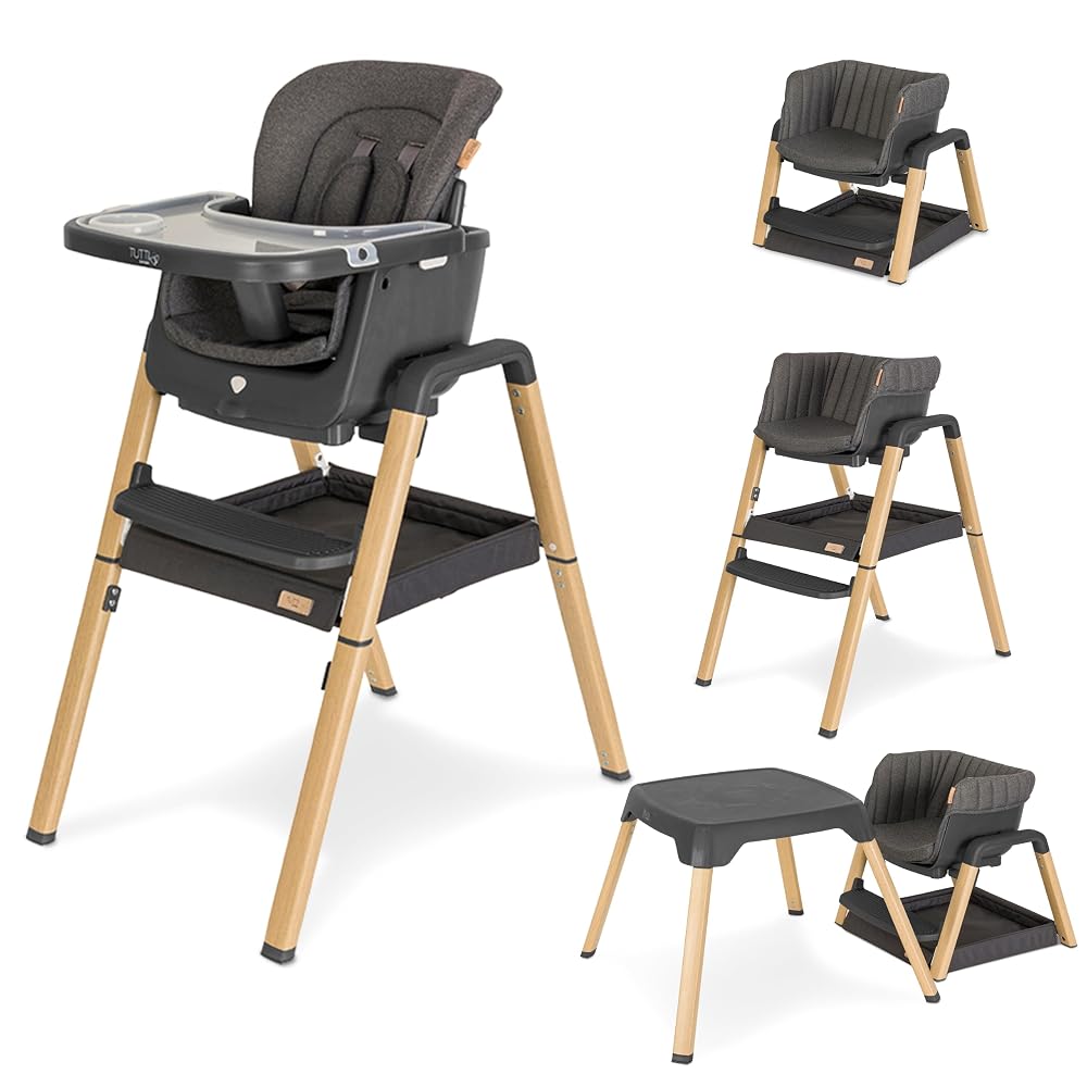 Tutti Bambini Nova 7-in-1 Baby Highchair, Grey & Oak, Multi-Functional with Feeding Tray, Washable Seat and Travel Bag