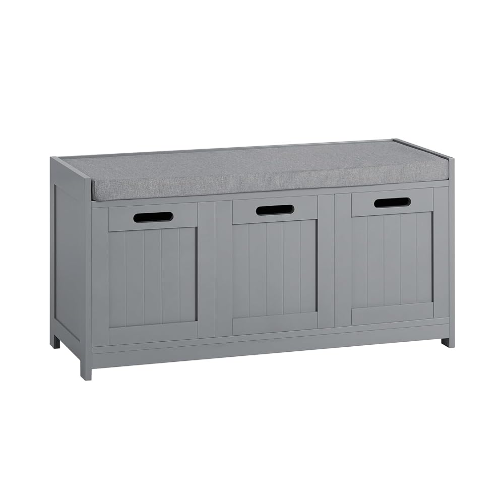 SoBuy Shoe Storage Bench with Seat Cushion, Hallway Storage Bench with Drawer and Doors