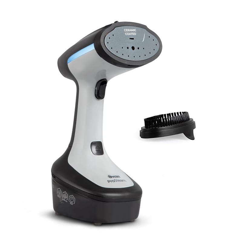 Swan SI12022N Portable Garment Steamer, Lightweight, Jet Steam, Cloth Friendly Ceramic Coated Steam Panel, Removes Bacteria and Odours, 1500W, 300ml Water Tank, Black