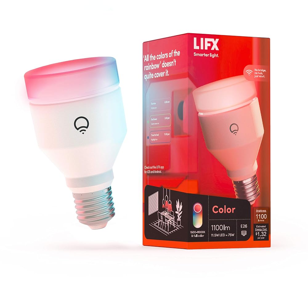 LIFX Color A19 1100 Lumens Wi-Fi Smart LED Bulb, No Hub Required