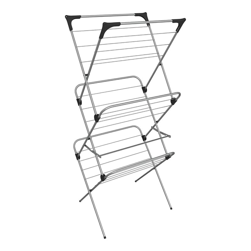 Vileda Sprint 3-Tier Clothes Airer, Indoor Clothes Drying Rack with 20m Washing Line, Foldable Clothes Airer