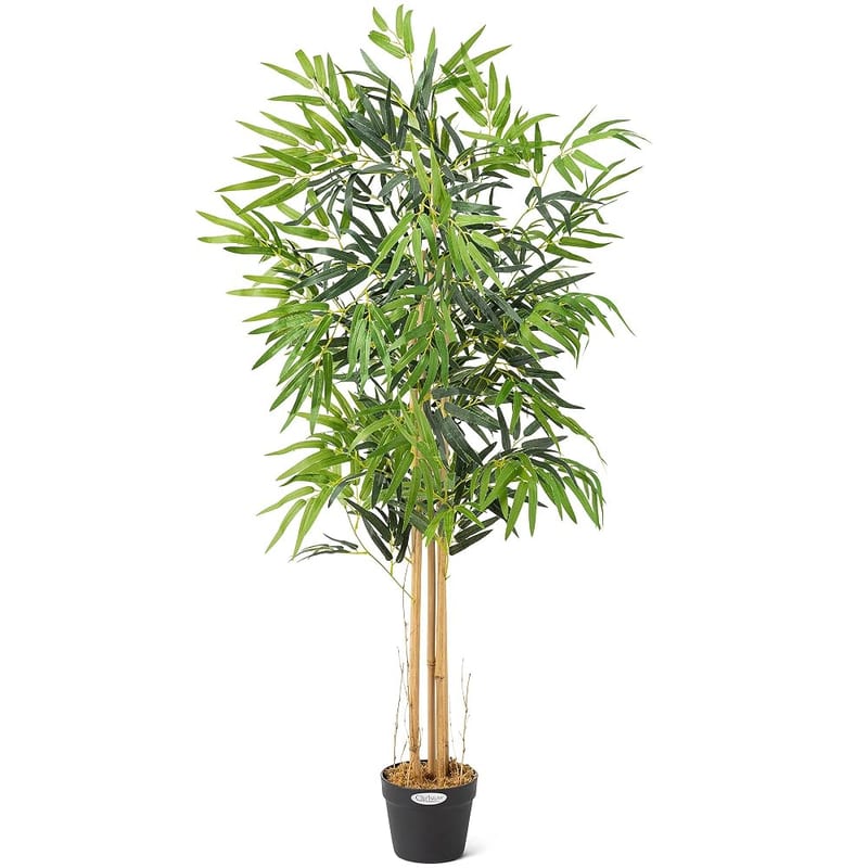 CHRISTOW Artificial Bamboo Plant In Pot, 4ft, Real Bamboo Stems, Lush Green Leaves, Weighted Pot, Indoor Decoration
