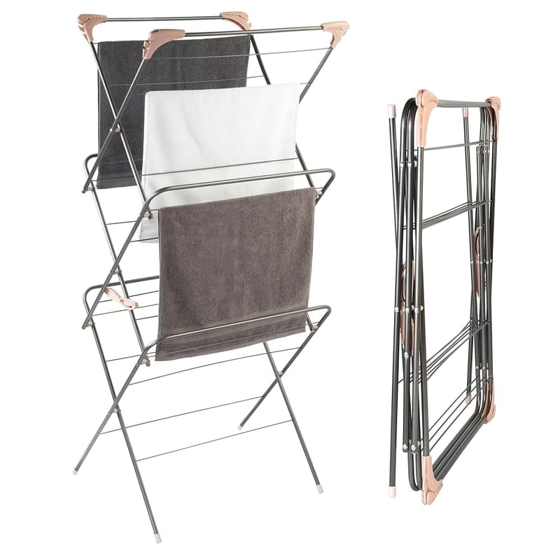 Beldray LA072498GRYEU 3 Tier Indoor Clothes Airer - Non-Slip Laundry Drying Rack, Collapsible, Foldable, 15m Washing Line Drying Space, Fold Out Corner Hanger Hooks, 7kg Max Load, Graphite Grey