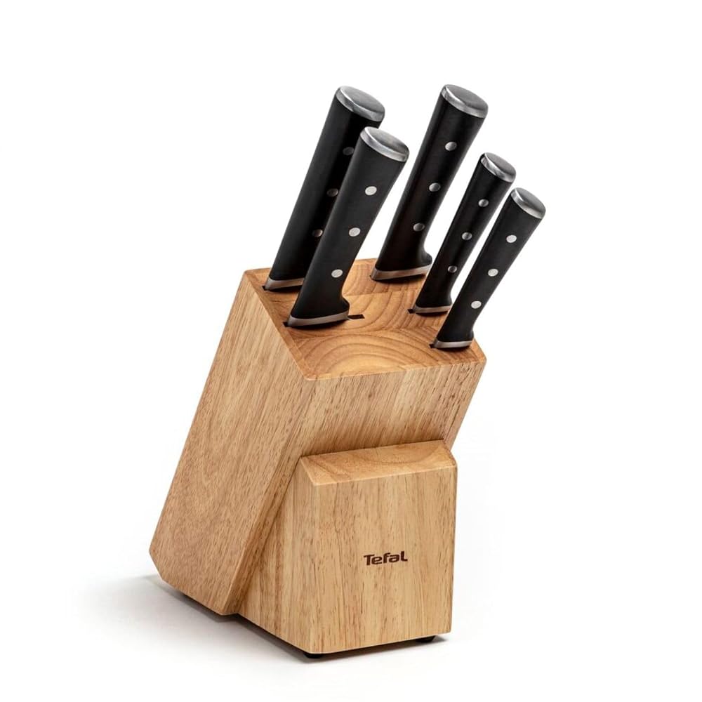 Tefal Ice Force 5-Piece Knife Wooden Block Set, German Stainless Steel, K232S574