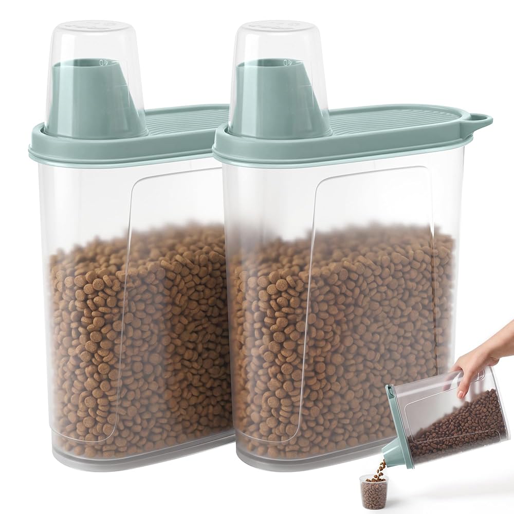 Citylife 2 Pack Dog Food Storage Container Airtight with Measuring Cup and Pour Spout, 2.3L Each