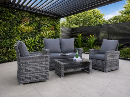 GOODS EMPORIUM 4 Seater Rattan Garden Furniture Set - Outdoor, Patio furniture, Conservatory Sofa sets - RAIN COVER INCLUDED (Dark Grey)