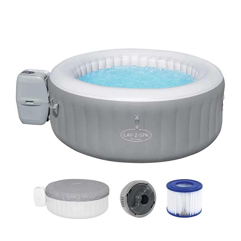 Bestway Lay-Z-Spa St Lucia AirJet Hot Tub, 170 x 66cm, 2-3 Person Round Grey