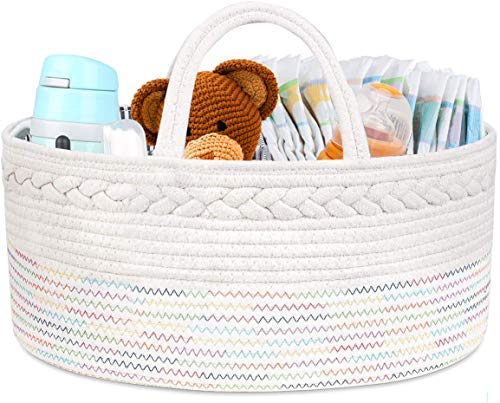 Baby Diaper Caddy - Nursery Storage Bin with Removable Dividers, Portable Changing Organiser