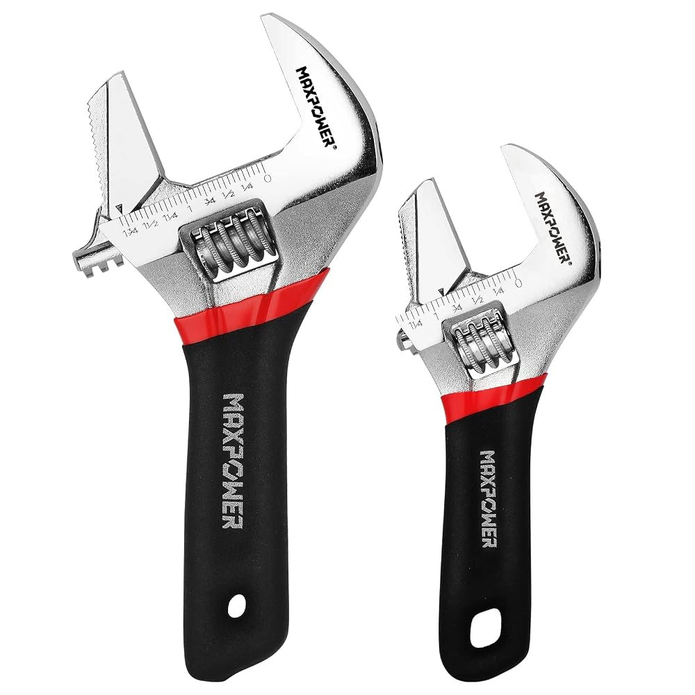 MAXPOWER Adjustable Spanner Set, 2-in-1 Plumbing Wrench with Reversible Wide Opening Jaw (6" and 8")