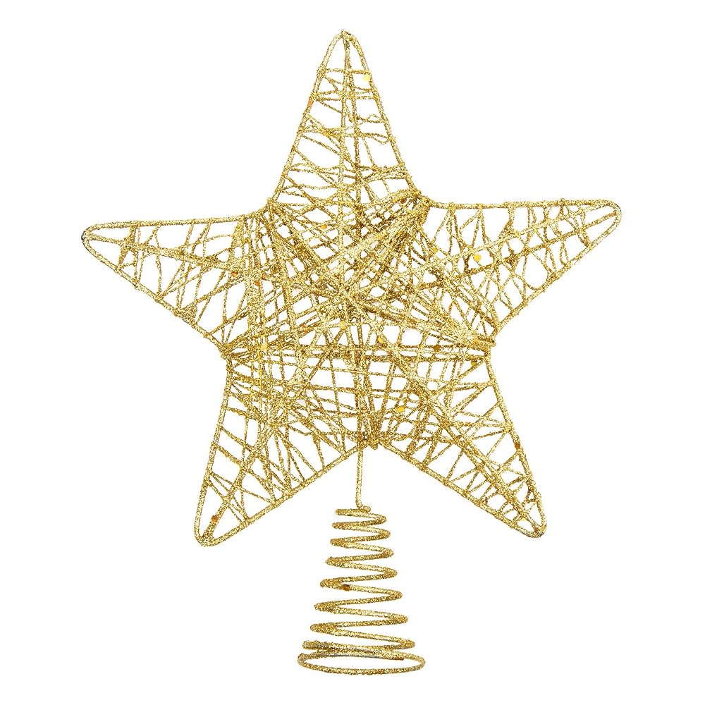 VEYLIN Christmas Tree Topper, Gold Glittered Hollow Christmas Tree Topper Star for Christmas Tree Ornament