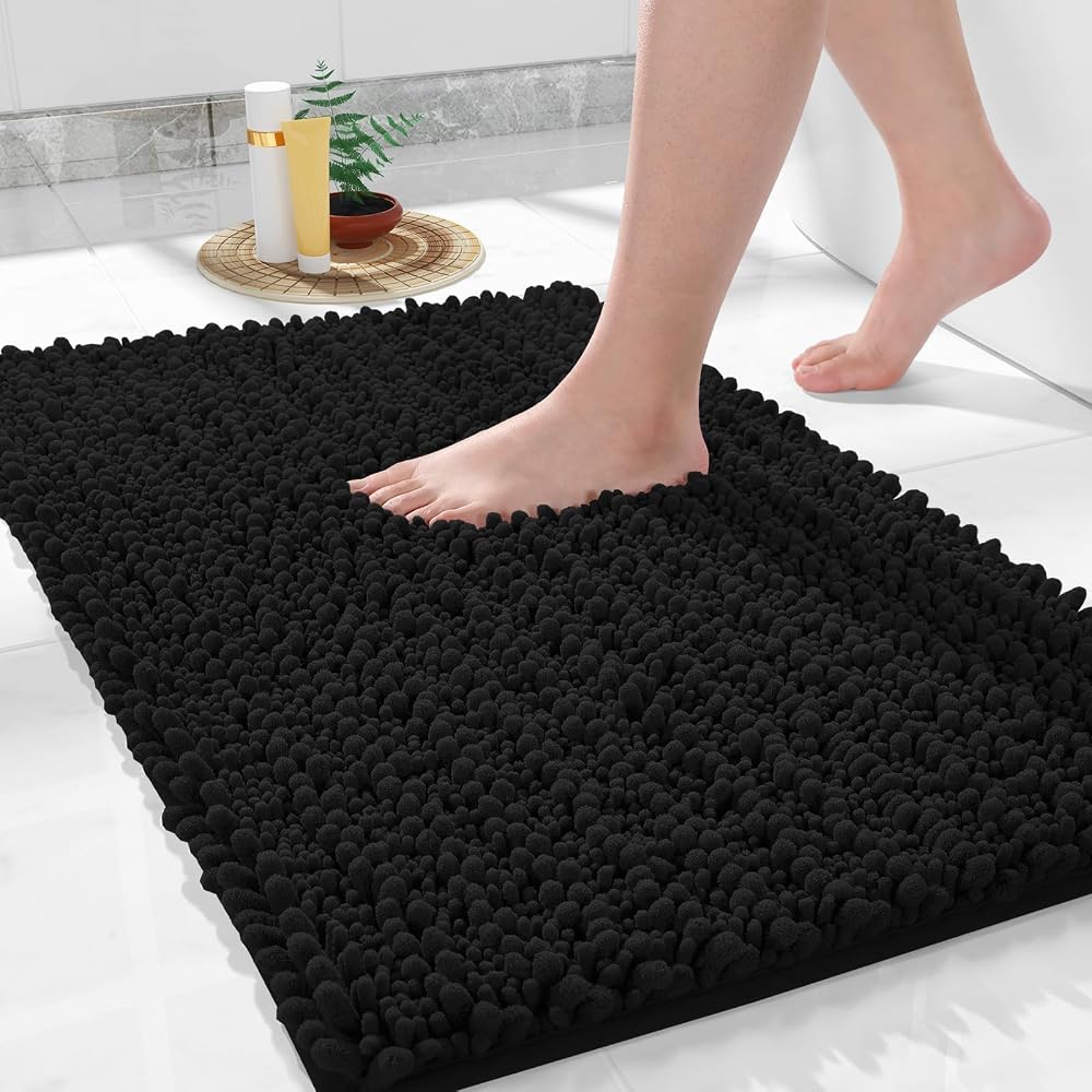 Yimobra Original Luxury Chenille Bath Rug Mat, 92 x 61cm, Black