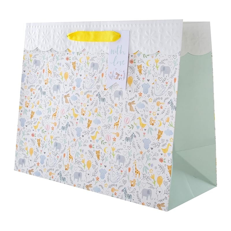Hallmark Large New Baby Gift Bag, Cute Illustrated Animals Design