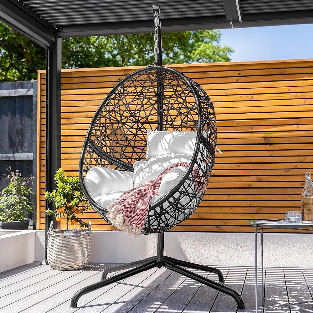 Harrier Hanging Egg Chair Swing – Indoor Outdoor Patio Garden Chair – Freestanding Rattan Egg Chair With Stand