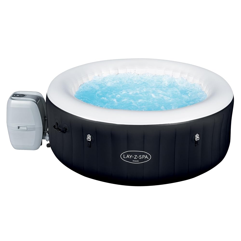 Lay-Z-Spa Miami Round Hot Tub, 2-4 Person | Inflatable Hot Tub, 120 AirJet Massage System, Freeze Shield Technology