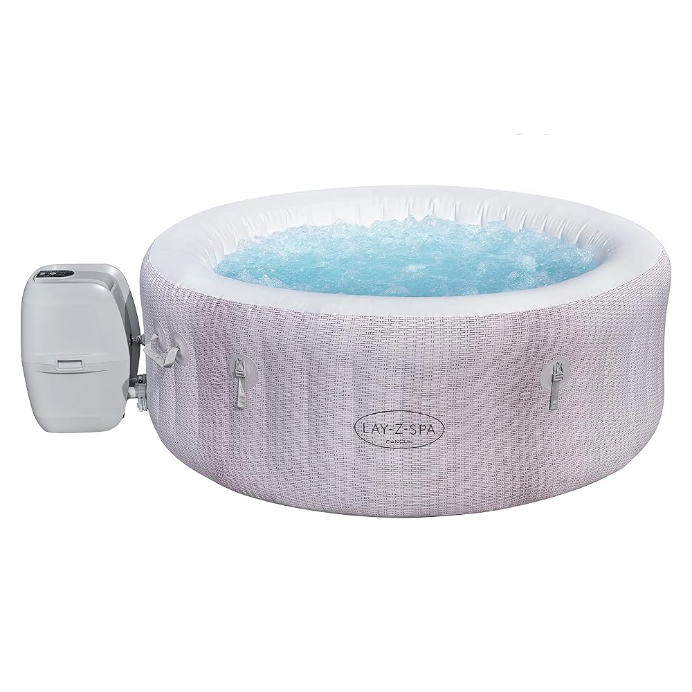 Lay-Z-Spa Cancun Hot Tub, 120 AirJet Rattan Design Inflatable Spa with Freeze Shield Technology, 2-4 Person Capacity