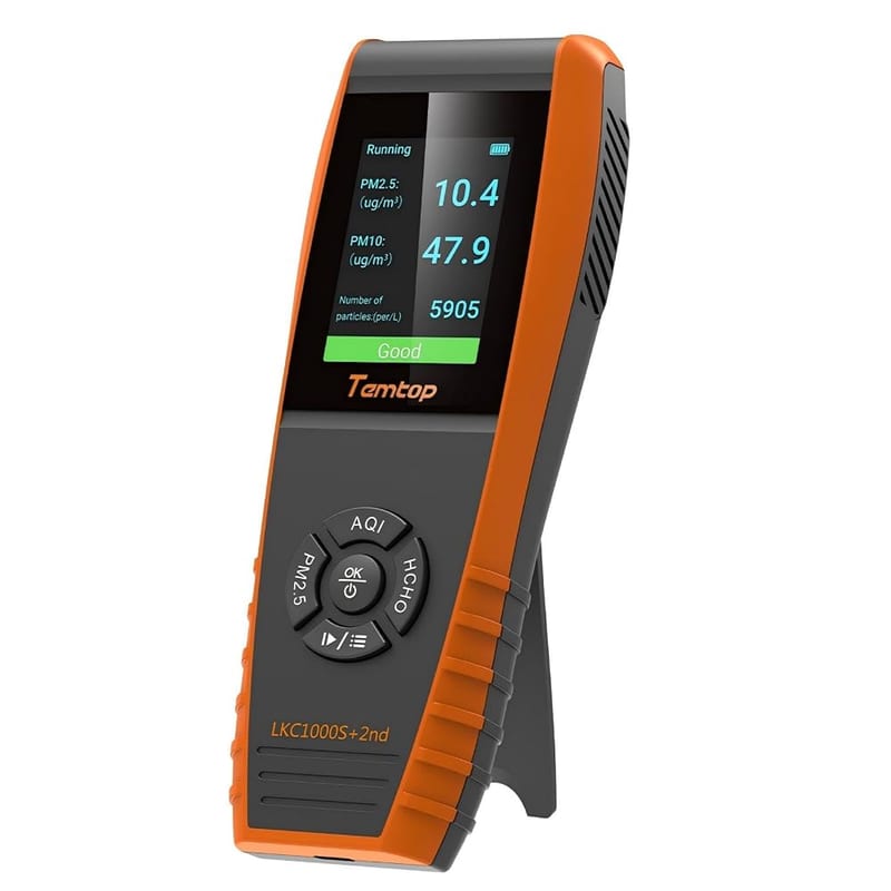 Temtop Air Quality Monitor Detects PM2.5 PM10 Formaldehyde TVOC AQI Temperature Humidity Tester Particle Counter Indoor Outdoor Air Pollution Detector with Data Export, LKC1000S+ 2nd