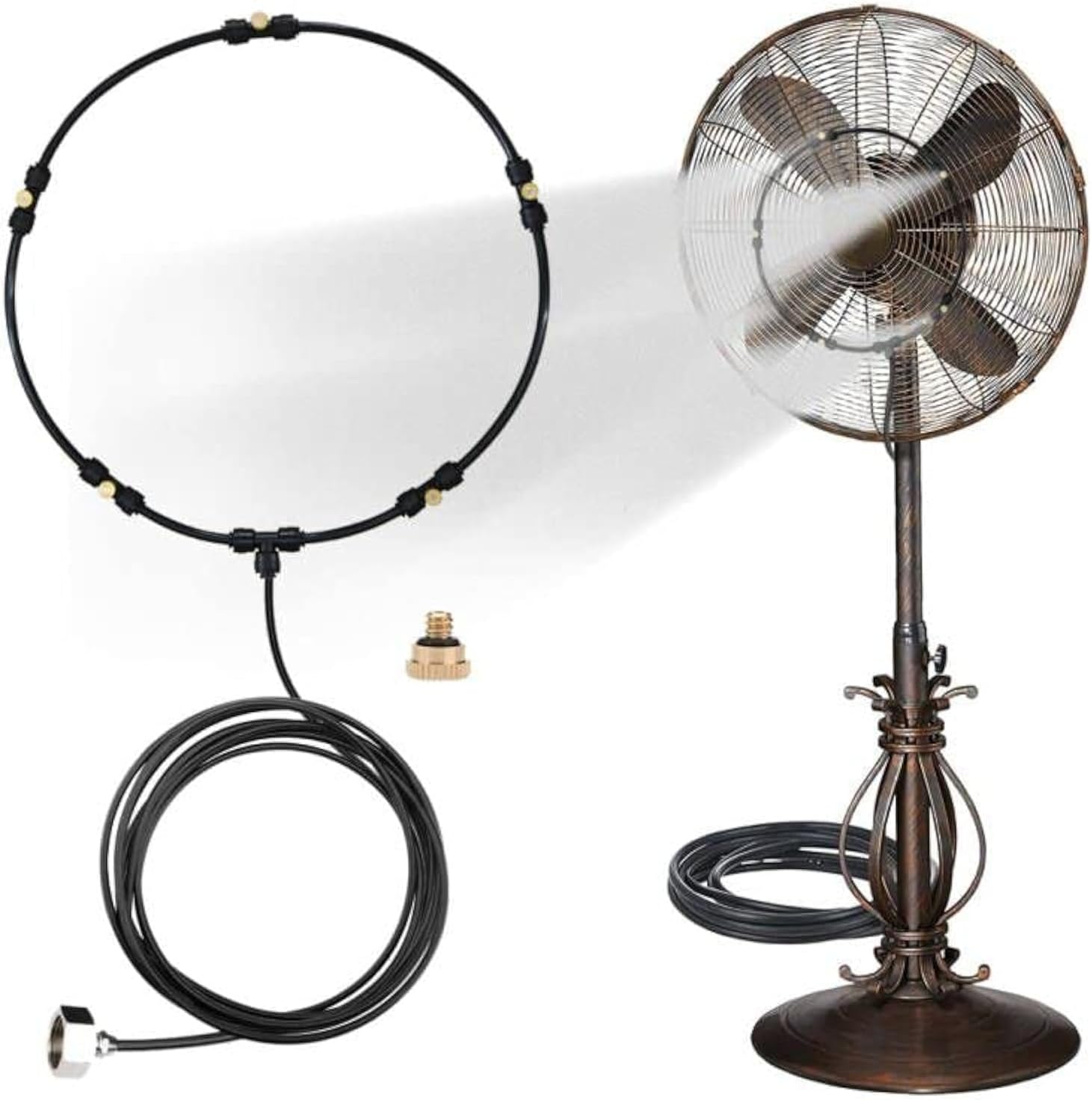 LANDGARDEN Outdoor Misting Fan Kit for Cool Patio Breeze, 5m Misting Line + 5 Brass Mist Nozzles
