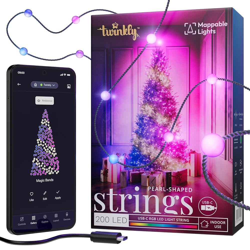 Twinkly Strings 600 LED RGB, App-Controlled Smart Christmas Lights, Indoor & Outdoor, 48m