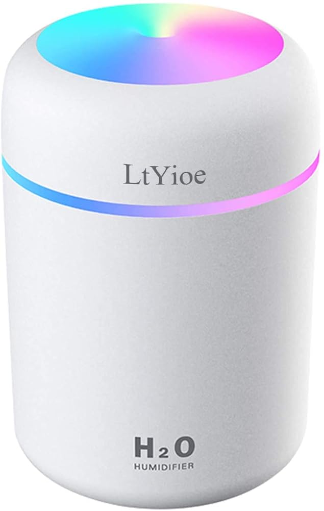 LtYioe Portable Mini Humidifier for Bedroom, Personal Desktop Air Humidifier with Colour Cycling Light & Auto Shut-Off