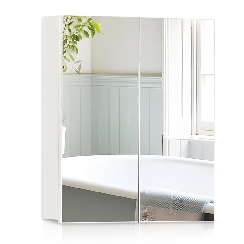 CLIPOP 2 Doors Bathroom Mirror Cabinet, 50 x 60cm Wall Mounted Storage Cabinet with Adjustable Shelves, Double Mirrored Doors