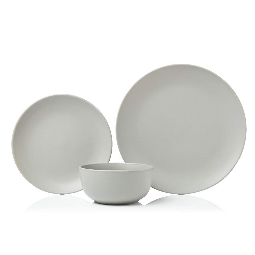 Sabichi Matt 12pc Stoneware Grey Dinner Set - 4 Dinner Plates, 4 Side Plates, 4 Bowls